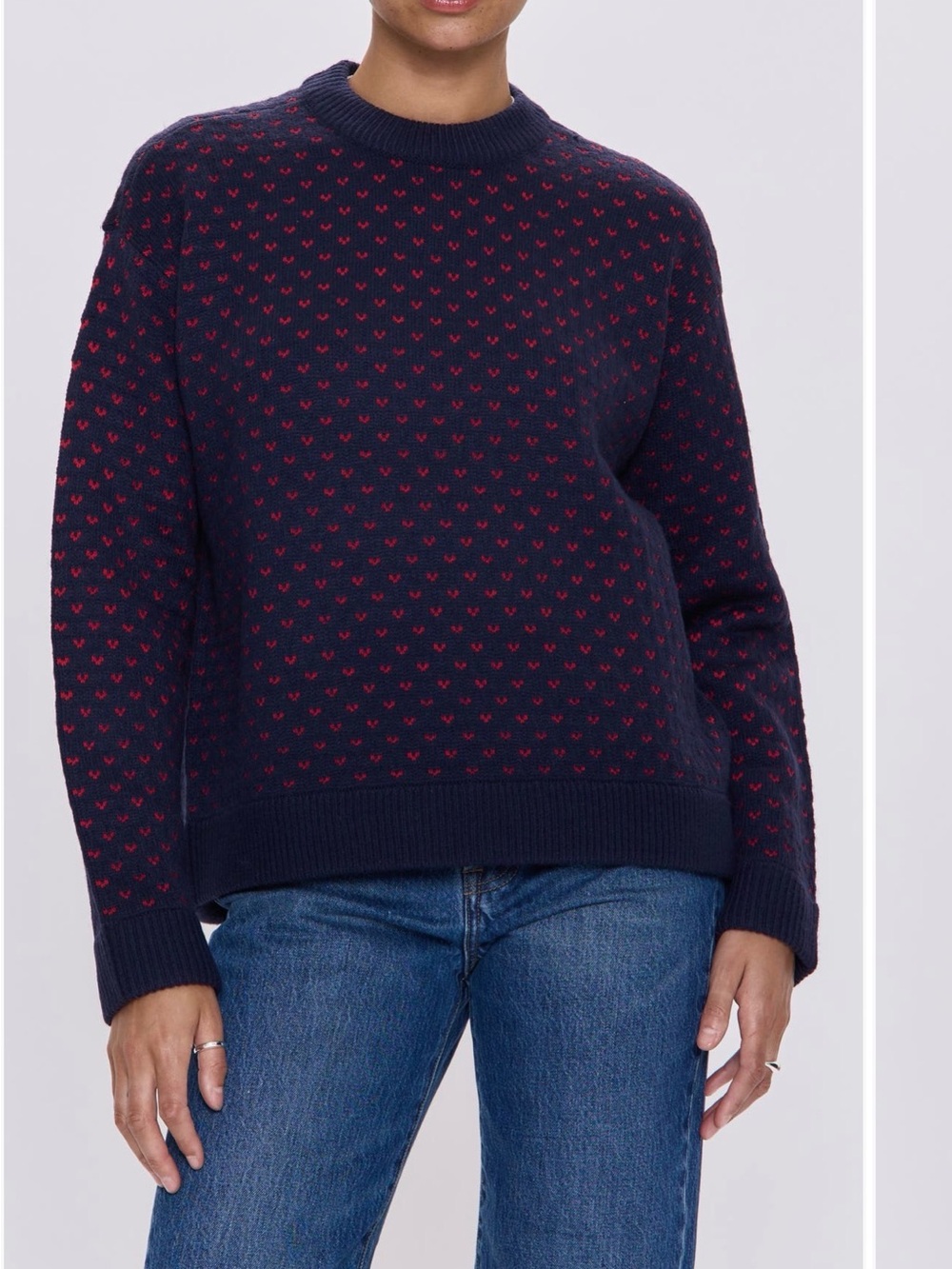 Pistola Navy Crewneck Sweater with Red Heart Pattern